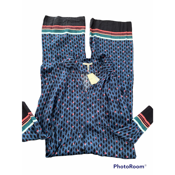 Maje Boho print silky Wide Leg Jumpsuit Blue Black L - Picture 3 of 10